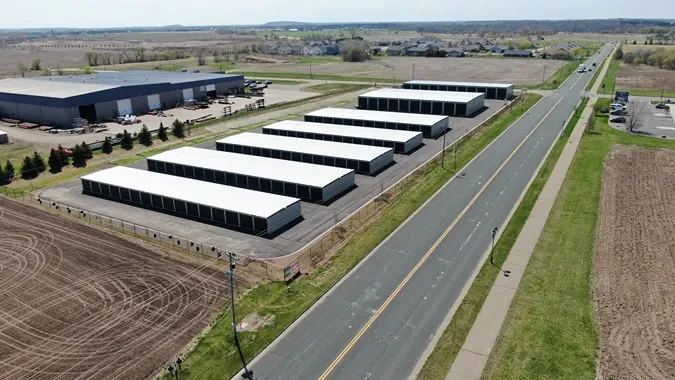 Aerial view of facility with drive up units
