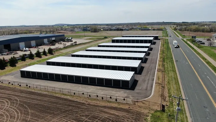 Aerial view of facility with drive up units