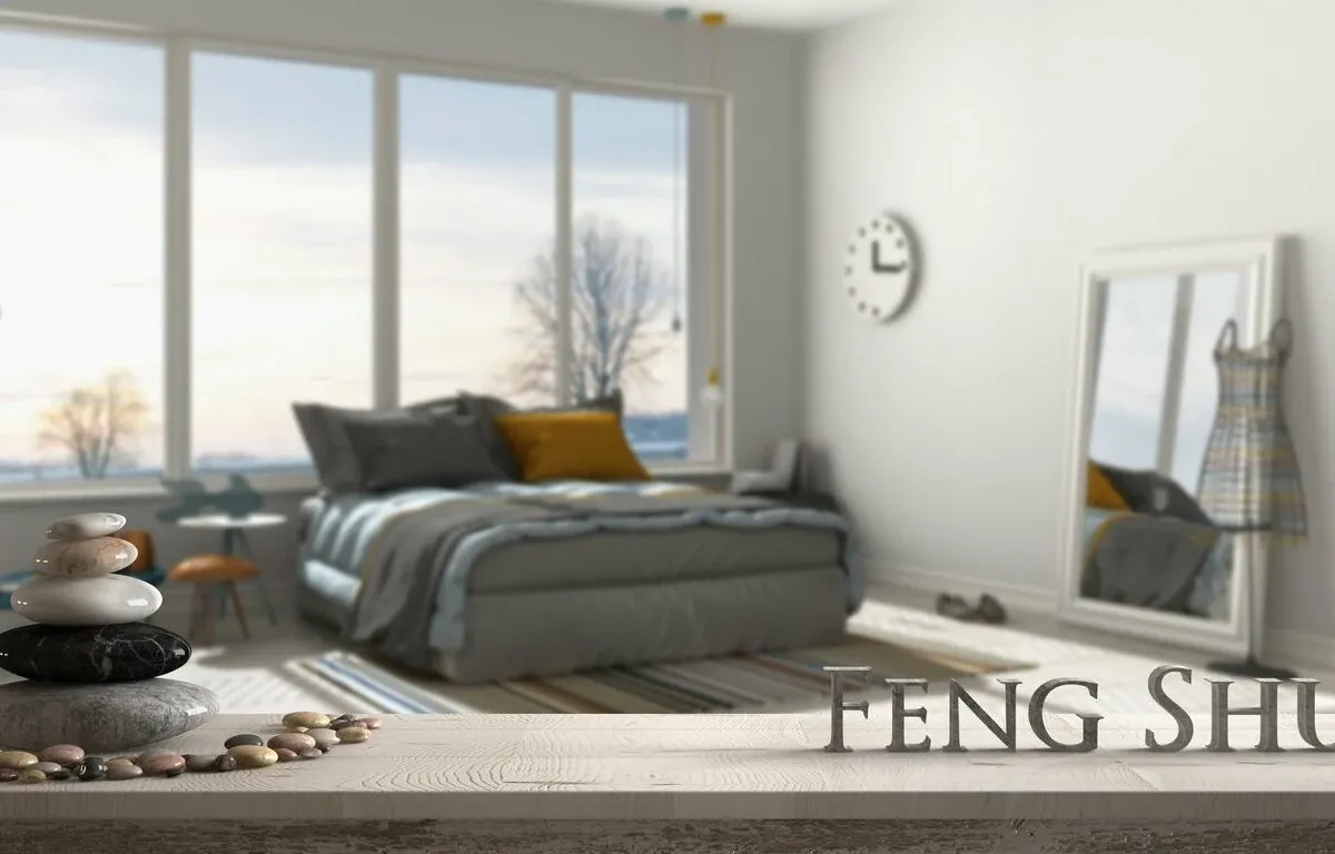 Shot of a bedroom that has applied feng shui elements.