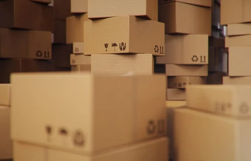Piles of cardboard boxes ready to be stored in self storage.