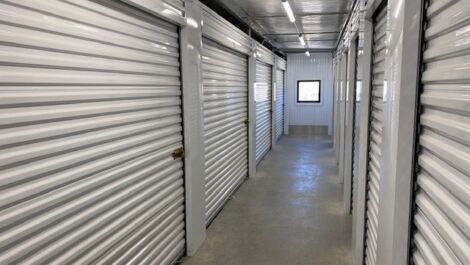 A hallway of indoor, climate controlled storage units in Rochester, MN.